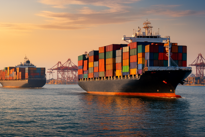 Ships loaded with containers for exports