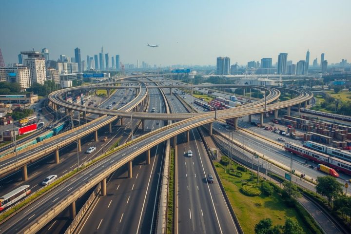 Urban development_ Photos of modern highways, flyovers, and cityscapes in India._Transport hubs_ Images of airports, railway stations, and ports.
