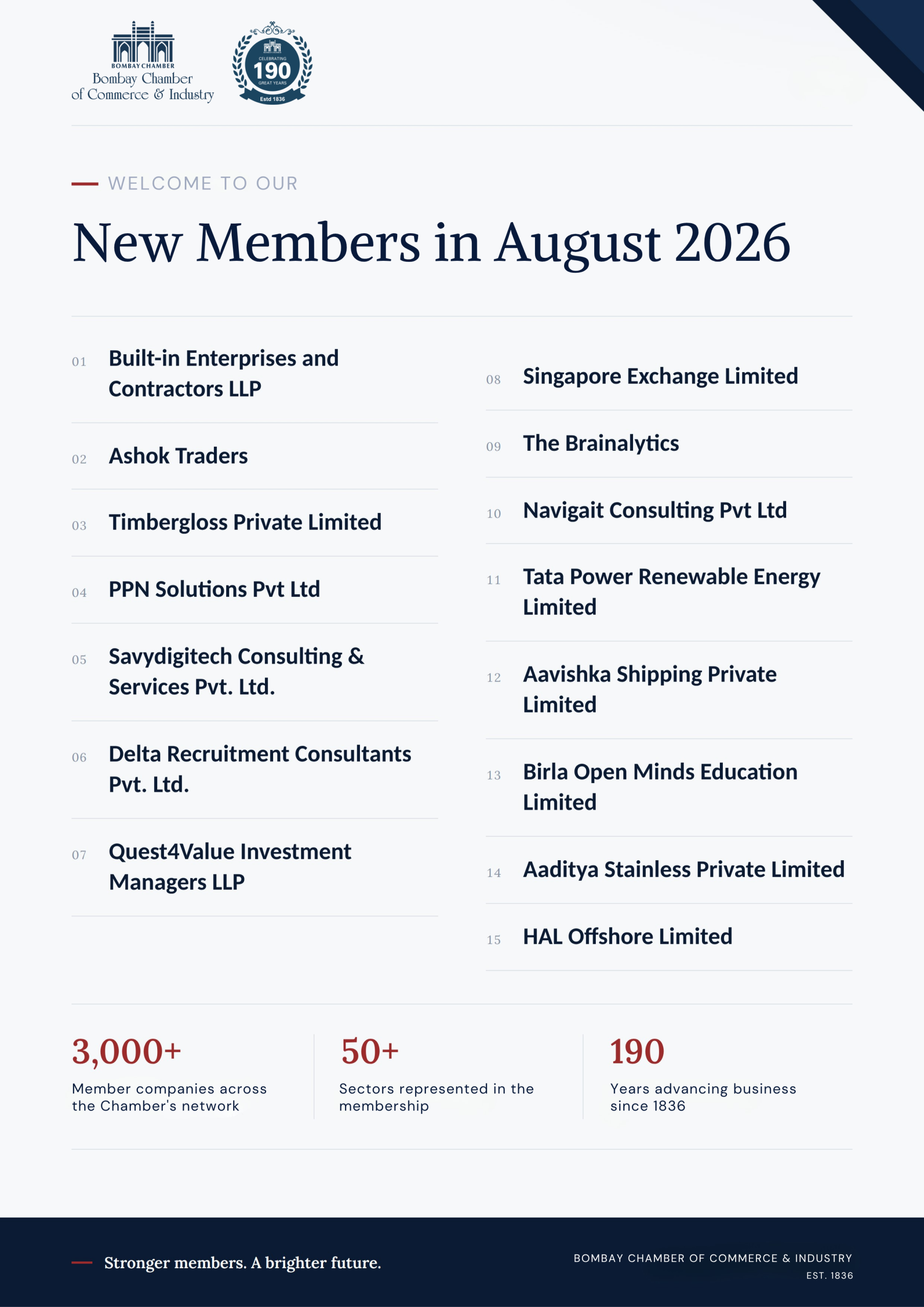 bombay Chamebr new members joined in the month of August 2026